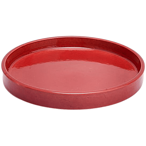 bb home Earth Planter/ Pot With Tray, Hand Crafted Ceramic - Cosmic Maroon, 20.32 cm, Medium Size, 1 pc  