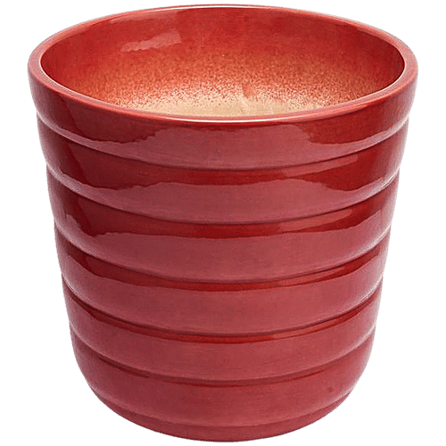 bb home Earth Planter/ Pot With Tray, Hand Crafted Ceramic - Cosmic Maroon, 20.32 cm, Medium Size, 1 pc  