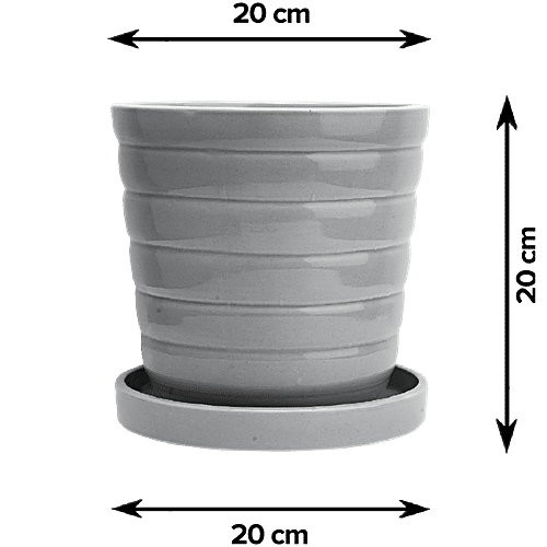 bb home Earth Planter/ Pot With Tray, Hand-crafted Ceramic- Cosmic Pastel Grey, 20.32 cm, Medium Size, 1 pc  