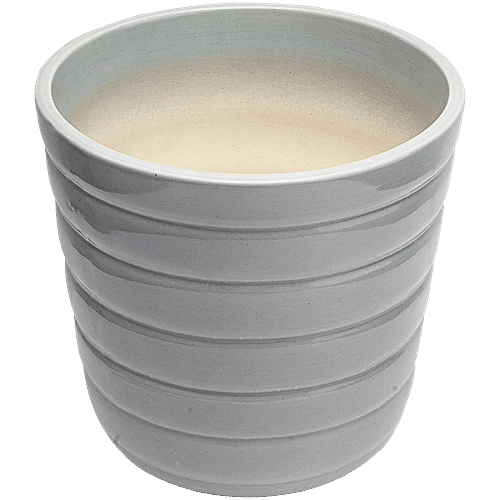 bb home Earth Planter/ Pot With Tray, Hand-crafted Ceramic- Cosmic Pastel Grey, 20.32 cm, Medium Size, 1 pc  