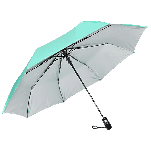EUME Obscure Auto Open 60 cm 3-Fold Unisex Sea Green & Silver Colour Umbrella, 1 pc  