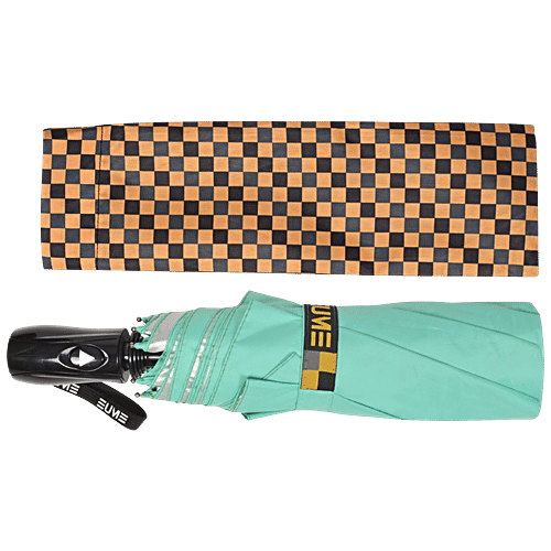EUME Obscure Auto Open 60 cm 3-Fold Unisex Sea Green & Silver Colour Umbrella, 1 pc  