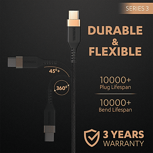 Duracell Type A To Type C 3A Braided Fast Charging Cable & Data Sync - 1.2 m, Series 3, Black, 1 pc  