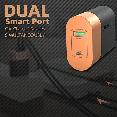Duracell 36 W Fast Wall Charger Adapter - Type C Power Delivery & QC 3.0 USB Charger, iPhone, iPad, Smartphones, 1 pc  