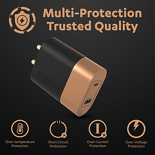 Duracell 36 W Fast Wall Charger Adapter - Type C Power Delivery & QC 3.0 USB Charger, iPhone, iPad, Smartphones, 1 pc  