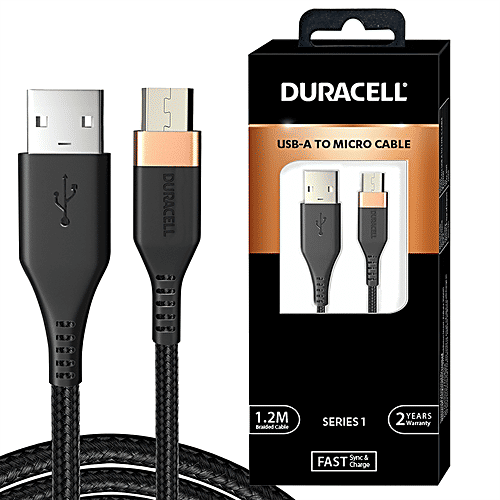Duracell Type A To Micro USB 2A Braided Fast Charging Cable & Data Sync - 1.2 m, Series 1, Black, 1 pc  QC 2.0/3.0 Charging