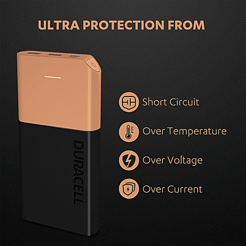 Duracell 10000 mAh Power Bank - With 1 Type C PD & 2 USB A Port, 22.5W Fast Charging Portable Charger, Charges 3 Devices Simultaneously, 1 pc  