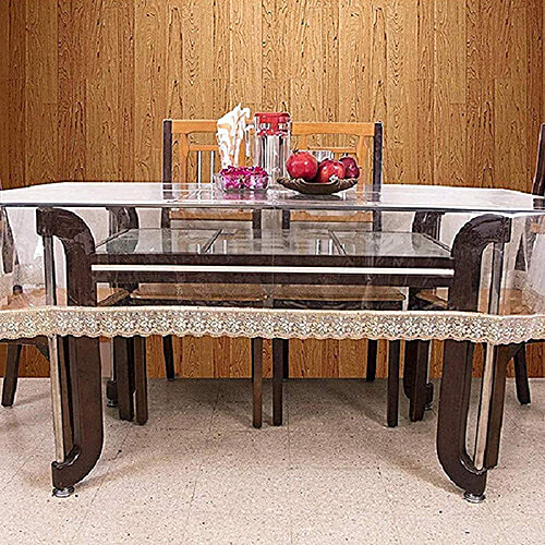 JBG Home Store Transparent Dining Table Cover - 6 Seater, With Golden Lace, 152 X 229 cm, 1 pc  