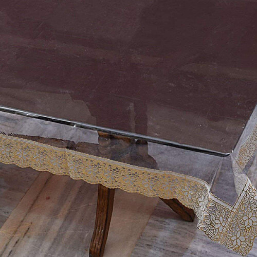 JBG Home Store Transparent Dining Table Cover - 6 Seater, With Golden Lace, 152 X 229 cm, 1 pc  