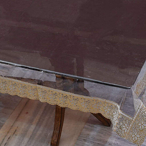 JBG Home Store Transparent Center Table Cover - 4 Seater, With Golden Lace, 102 X 152 cm, 1 pc