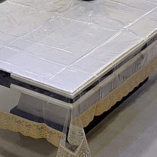 JBG Home Store Transparent Center Table Cover - 4 Seater, With Golden Lace, 102 X 152 cm, 1 pc