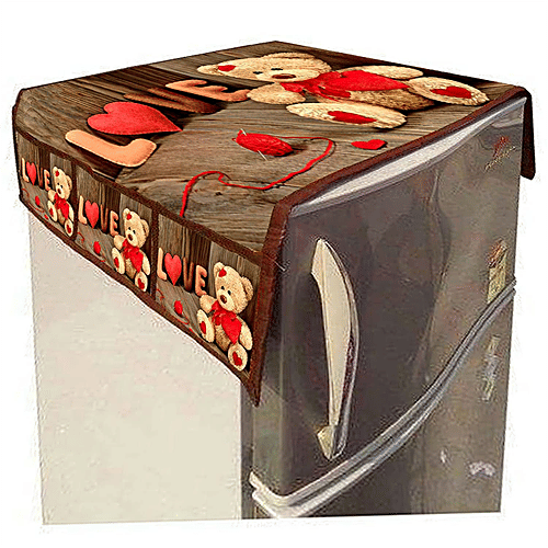JBG Home Store Printed Fridge/Refrigerator Top Cover - With 6 Pockets, Teddy Design, 99 x 55 Cm, 1 pc  Digital Print Knitting Fabric