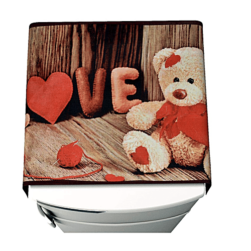 JBG Home Store Printed Fridge/Refrigerator Top Cover - With 6 Pockets, Teddy Design, 99 x 55 Cm, 1 pc  Digital Print Knitting Fabric