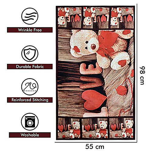 JBG Home Store Printed Fridge/Refrigerator Top Cover - With 6 Pockets, Teddy Design, 99 x 55 Cm, 1 pc  Digital Print Knitting Fabric