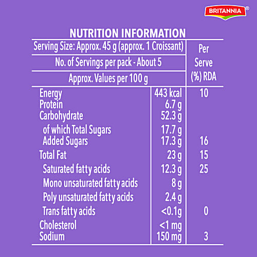 Britannia Treat Cocoa Creme Croissant, 242.5 g (Pack of 5)