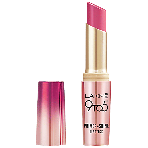 Lakme 9 To 5 Primer + Shine Lipstick, 3.6 g Pink Rose High Shine, Built In Primer