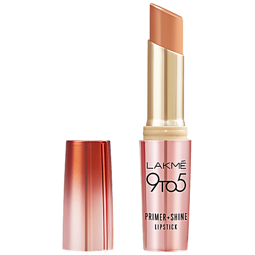 Lakme 9 To 5 Primer + Shine Lipstick, 3.6 g Lush Nude High Shine, Built In Primer