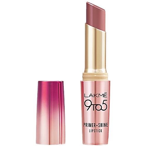 Lakme 9 To 5 Primer + Shine Lipstick, 3.6 g Blush Mauve High Shine, Built In Primer