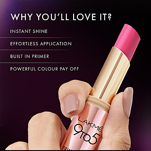 Lakme 9 To 5 Primer + Shine Lipstick, 3.6 g Caramel Latte High Shine, Built In Primer