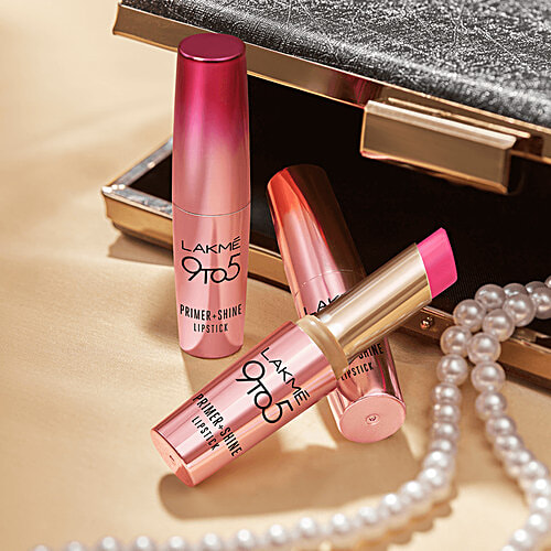 Lakme 9 To 5 Primer + Shine Lipstick, 3.6 g Caramel Latte High Shine, Built In Primer