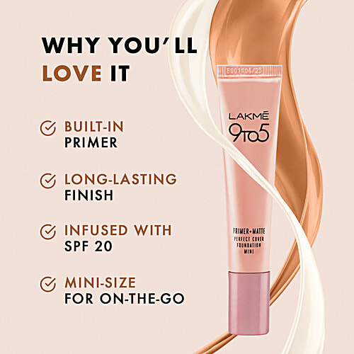 Lakme 9 To 5 Primer + Matte Foundation Mini, 15 ml C140 Cool Rose Built In Primer, Long Lasting Finish