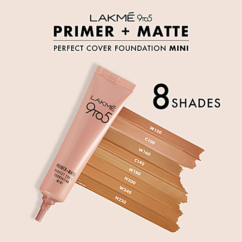 Lakme 9 To 5 Primer + Matte Foundation Mini, 15 ml C140 Cool Rose Built In Primer, Long Lasting Finish