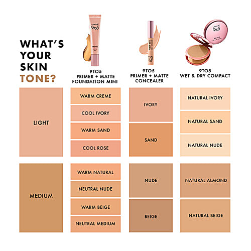 Lakme 9 To 5 Primer + Matte Foundation Mini, 15 ml C140 Cool Rose Built In Primer, Long Lasting Finish