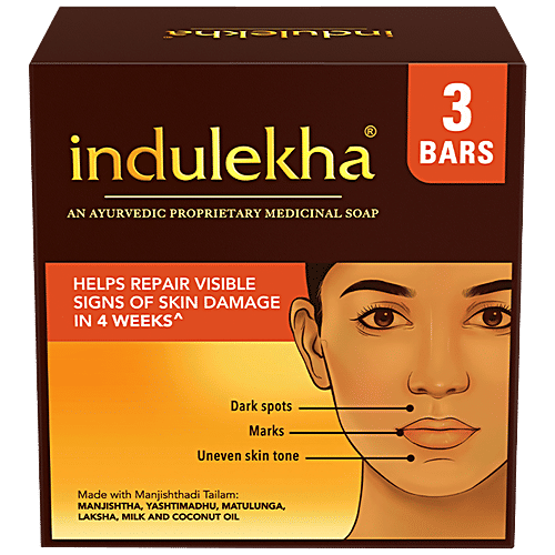 Indulekha Ayurvedic Proprietary Medicine Soap - For Dark Spots & Marks, 100 g (Pack of 3) Helps With Uneven Skin Tone, Repairs Visible Signs Of Skin Damage In 4 Weeks