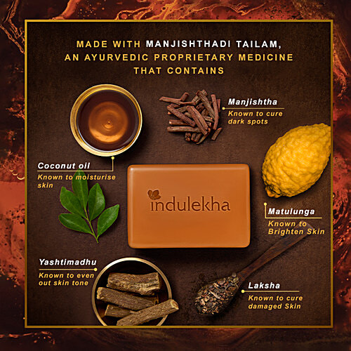 Indulekha Ayurvedic Proprietary Medicine Soap - For Dark Spots & Marks, 100 g (Pack of 3) Helps With Uneven Skin Tone, Repairs Visible Signs Of Skin Damage In 4 Weeks