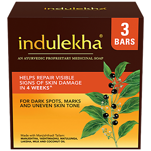Indulekha Ayurvedic Proprietary Medicine Soap - For Dark Spots & Marks, 100 g (Pack of 3) Helps With Uneven Skin Tone, Repairs Visible Signs Of Skin Damage In 4 Weeks