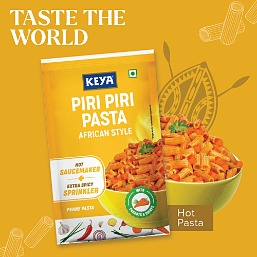 Keya Piri Piri Pasta - African Style, Penne, With Hot Sauce Maker & Extra Spicy Sprinkler, 96.5 g Pouch Made With Soft Suji/Rawa