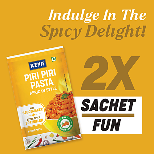 Keya Piri Piri Pasta - African Style, Penne, With Hot Sauce Maker & Extra Spicy Sprinkler, 96.5 g Pouch Made With Soft Suji/Rawa