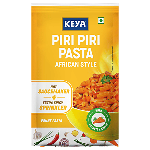 Keya Piri Piri Pasta - African Style, Penne, With Hot Sauce Maker & Extra Spicy Sprinkler, 96.5 g Pouch Made With Soft Suji/Rawa