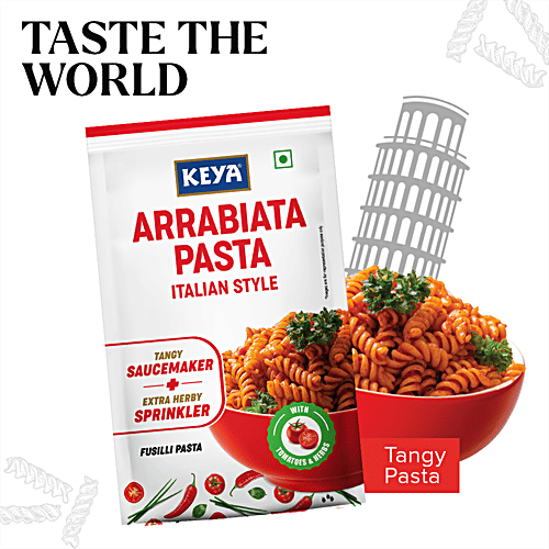 Keya Arrabiata Pasta - Italian Style, Fusilli, With Tangy Sauce Maker & Herbs Sprinkler, 96.5 g Pouch Made With Soft Suji/Rawa