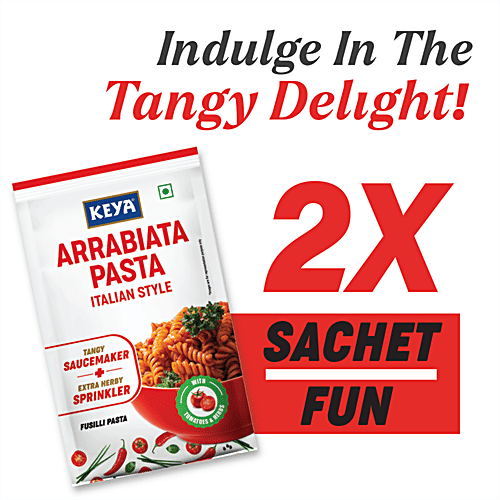 Keya Arrabiata Pasta - Italian Style, Fusilli, With Tangy Sauce Maker & Herbs Sprinkler, 96.5 g Pouch Made With Soft Suji/Rawa