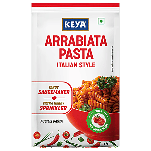 Keya Arrabiata Pasta - Italian Style, Fusilli, With Tangy Sauce Maker & Herbs Sprinkler, 96.5 g Pouch Made With Soft Suji/Rawa