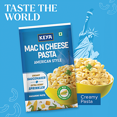 Keya Mac & Cheese Pasta - American Style, Macaroni, With Creamy Sauce Maker & Extra Herby Sprinkler, 95.5 g Pouch Made With Soft Suji/Rawa