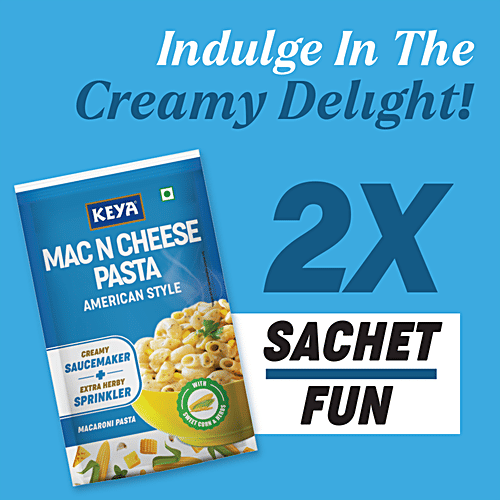 Keya Mac & Cheese Pasta - American Style, Macaroni, With Creamy Sauce Maker & Extra Herby Sprinkler, 95.5 g Pouch Made With Soft Suji/Rawa