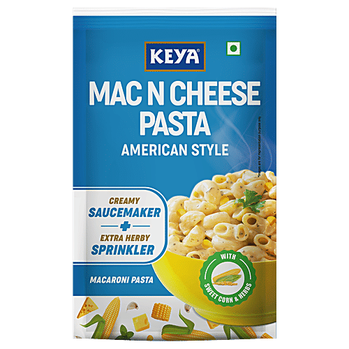 Keya Mac & Cheese Pasta - American Style, Macaroni, With Creamy Sauce Maker & Extra Herby Sprinkler, 95.5 g Pouch Made With Soft Suji/Rawa