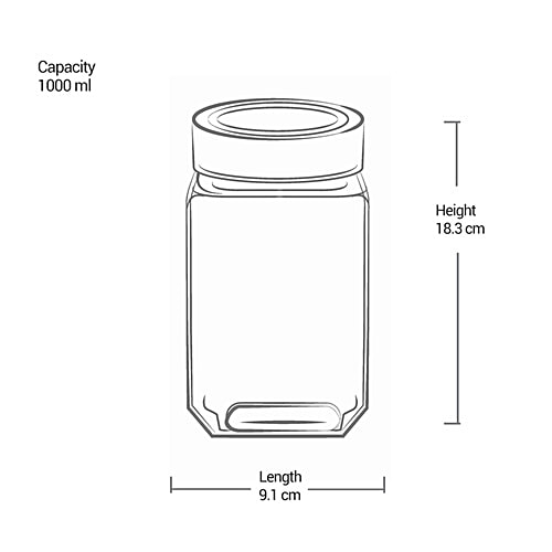 Treo Woody Cube Glass Jar - Transparent, Easy To Clean, For Candies, Cookies & Pulses, Kitchen Item, 1 L  