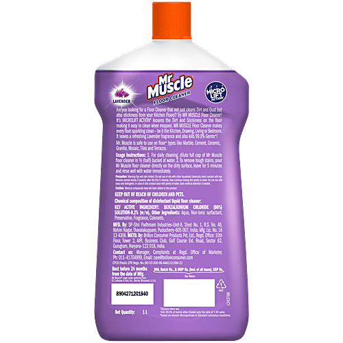 Mr. Muscle Disinfectant Floor Cleaner Liquid - Lavender, Kills 99.9% Germs, 1 L  Cleans, Freshens & Restores Shiny Floor