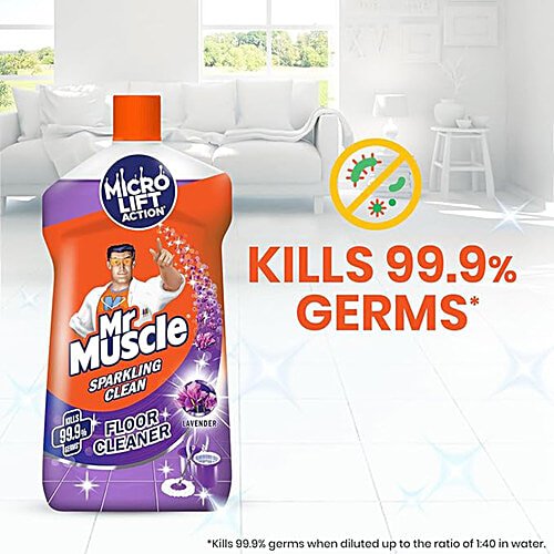 Mr. Muscle Disinfectant Floor Cleaner Liquid - Lavender, Kills 99.9% Germs, 1 L  Cleans, Freshens & Restores Shiny Floor