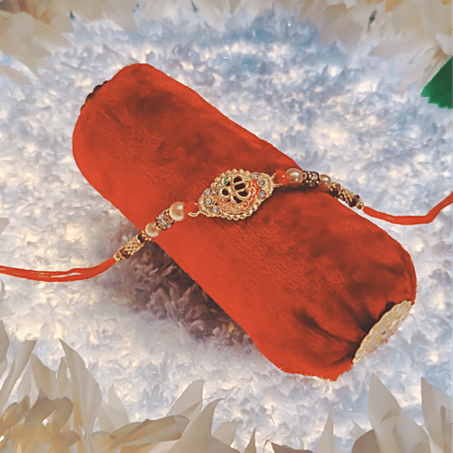 House of Festivals Ik Onkar Pendant Rakhi - With Pearl Beads, HOF-RK23-7454, 1 pc  