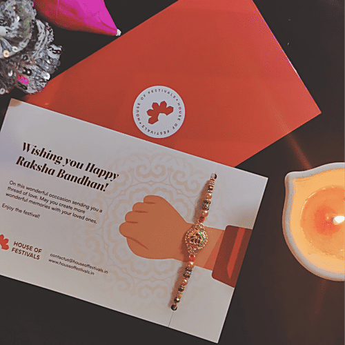 House of Festivals Ik Onkar Pendant Rakhi - With Pearl Beads, HOF-RK23-7454, 1 pc  