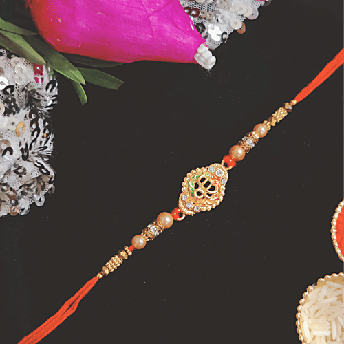 House of Festivals Ik Onkar Pendant Rakhi - With Pearl Beads, HOF-RK23-7454, 1 pc  