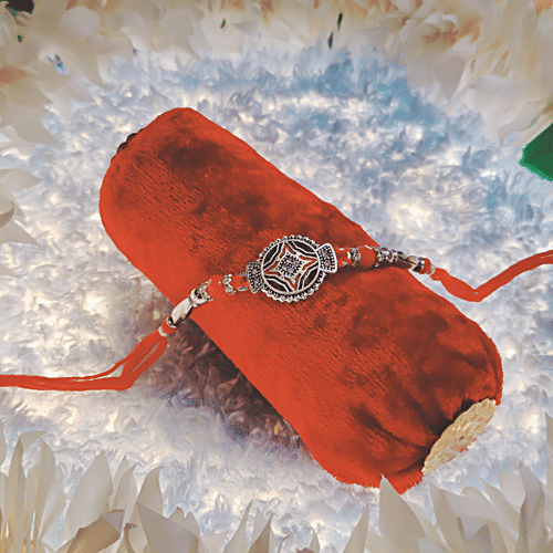 House of Festivals Silver Design Rakhi - With Red Pearl Beads, HOF-RK23-7853, 1 pc