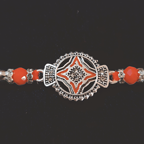 House of Festivals Silver Design Rakhi - With Red Pearl Beads, HOF-RK23-7853, 1 pc