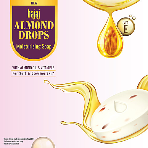 Bajaj Almond Drops Moisturising Soap - With Vitamin E, For Soft & Glowing Skin, 125 g (Pack of 5) Sulphate Free, Paraben Free, Free From Toxins