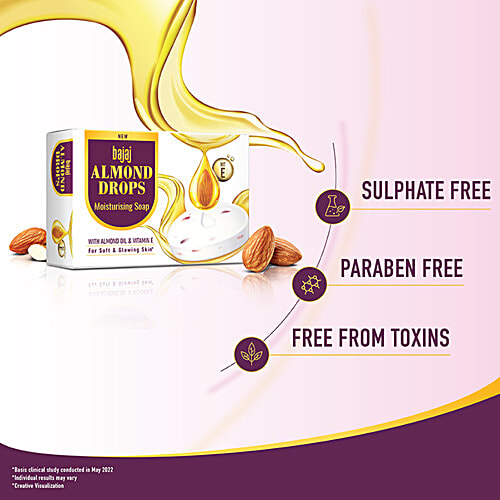 Bajaj Almond Drops Moisturising Soap - With Vitamin E, For Soft & Glowing Skin, 125 g (Pack of 5) Sulphate Free, Paraben Free, Free From Toxins