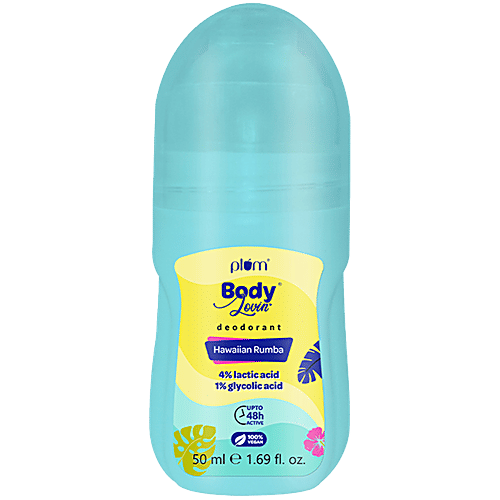 Plum BodyLovin' Hawaiian Rumba Deodorant Roll-On - Lactic Acid & Green Tea Extract, 50 ml  Fresh Beachy Fragrance, 48 Hour Odour Control, 100% Vegan